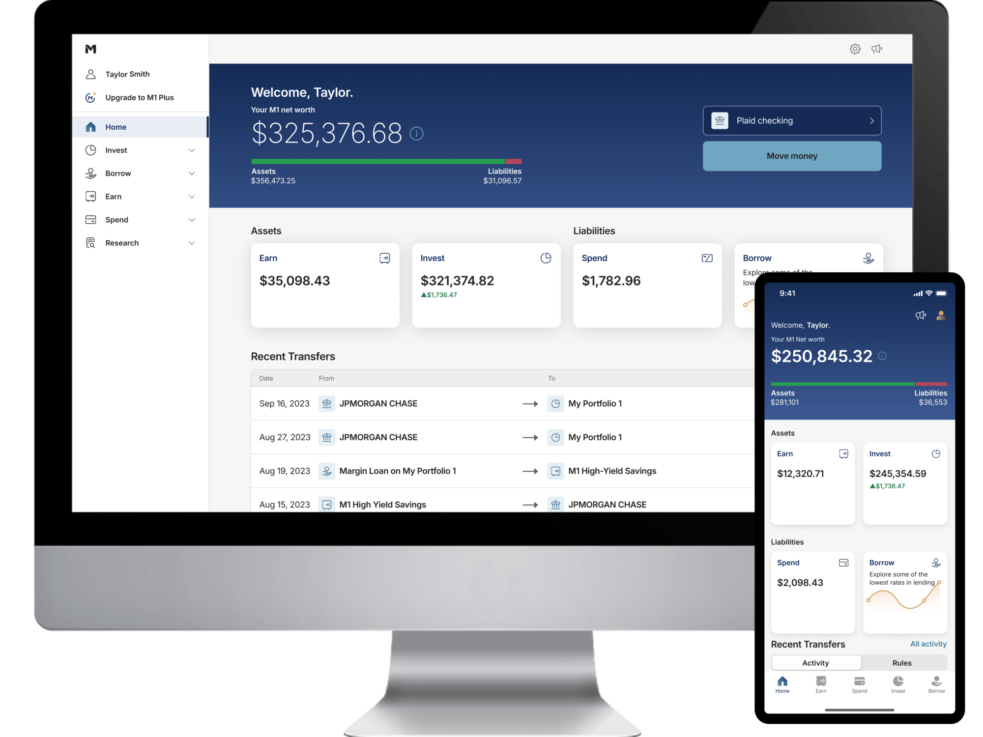 Three phones in a row each displaying different dashboards from the  Ledgexis app.